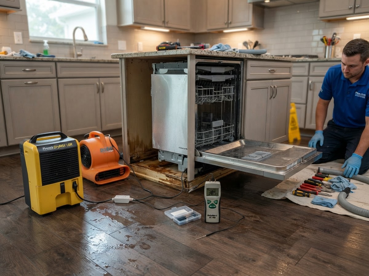 Dishwasher overflow and leak cleanup in Cape Coral