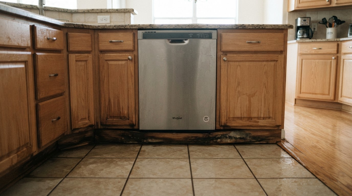 Before dishwasher overflow cleanup in Bokeelia, Florida