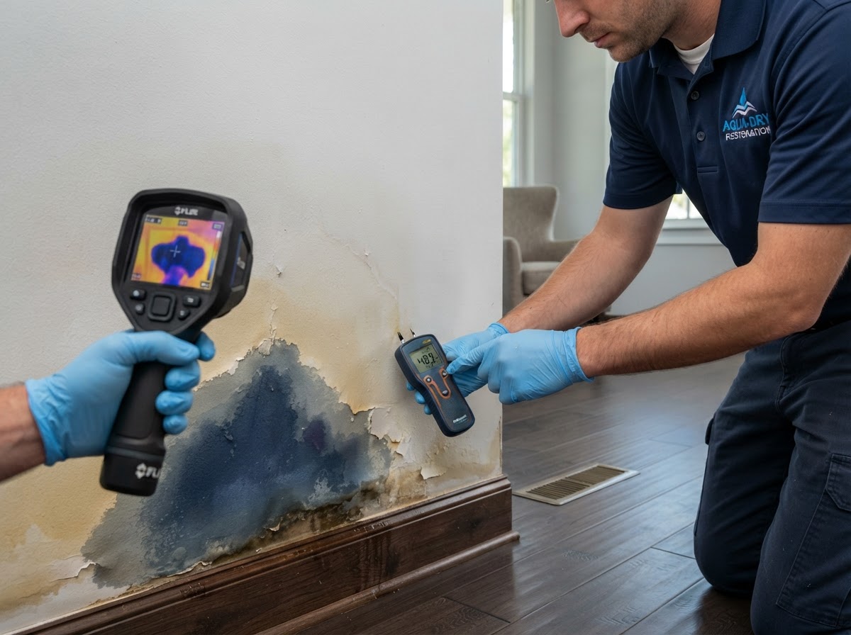 Thermal imaging moisture inspection and detection during water damage drying in Cape Coral