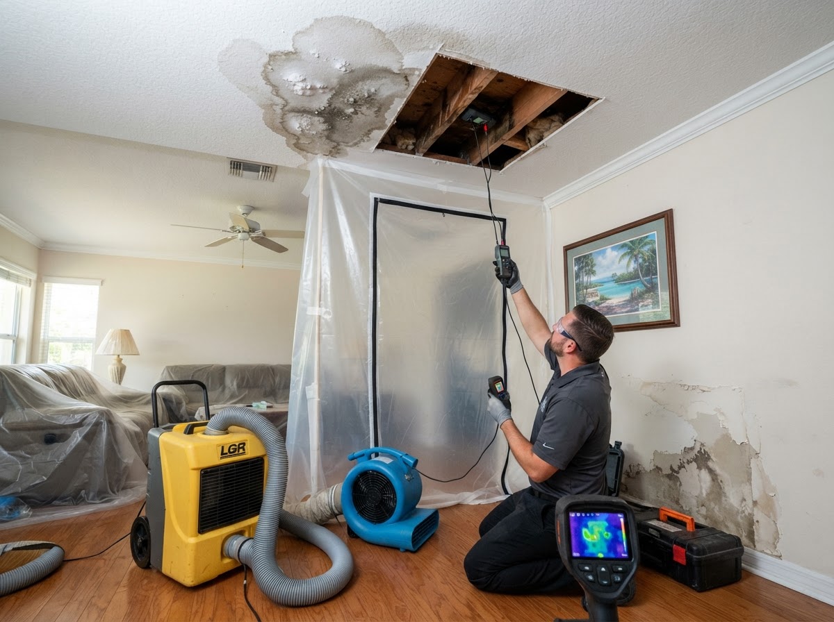Ceiling and wall water damage cleanup in Cape Coral