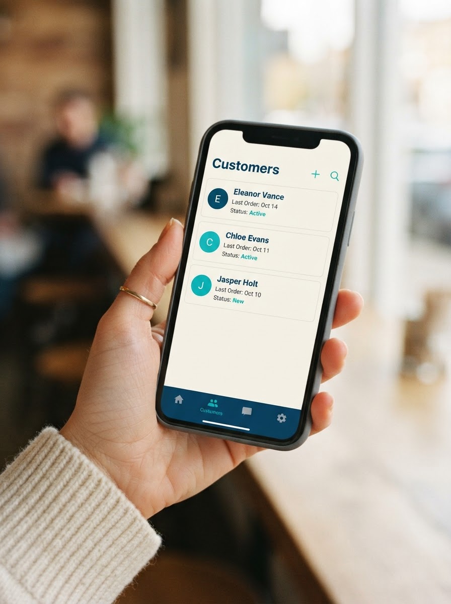 A phone showing a simple customer list