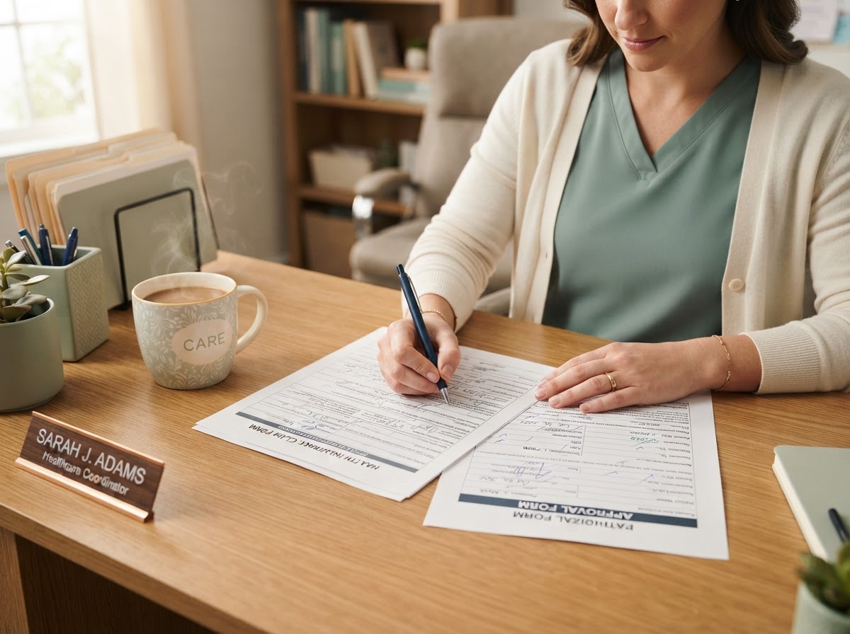 A Cross River coordinator organizing a child's Arkansas referral and authorization paperwork