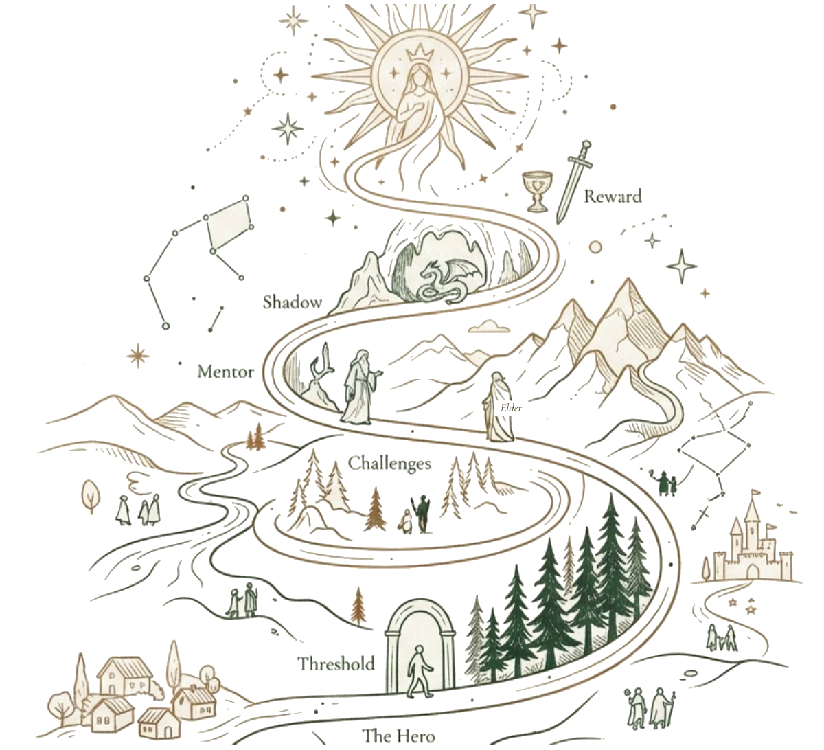 A spiral path illustrating archetypes and the hero's journey