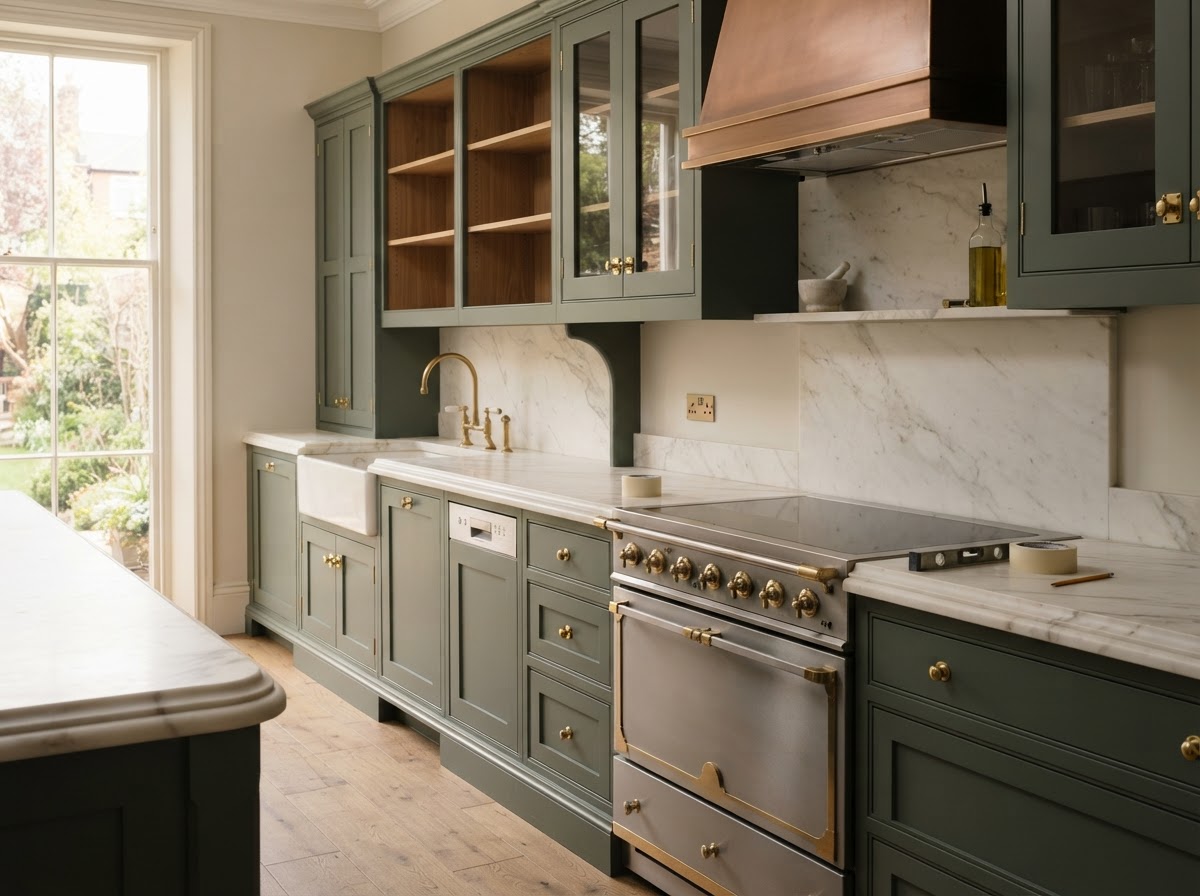 Mejia Kitchen & Bath Remodeling jobsite showing custom cabinetry craftsmanship and marble detail