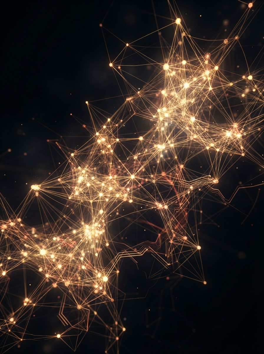 Red neuronal de inteligencia artificial con nodos dorados