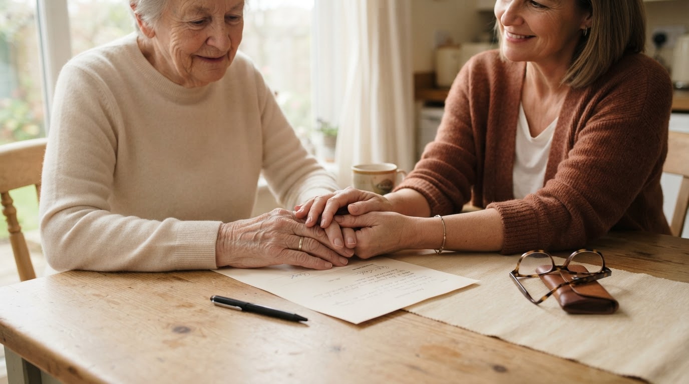 Caring hands holding a signed Lasting Power of Attorney document