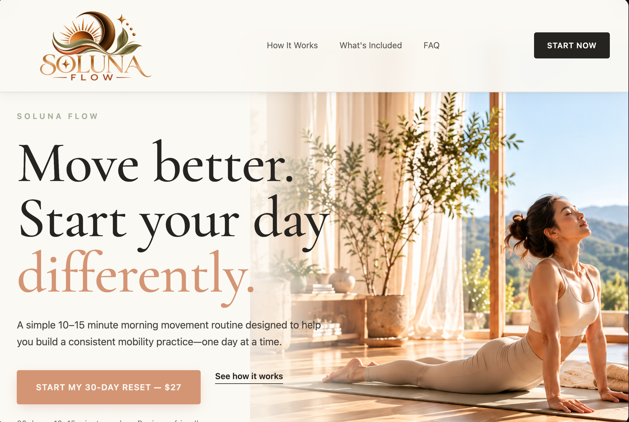 Soluna Flow - Hero Sales Page — 30-Day Morning Reset Offer ($27)