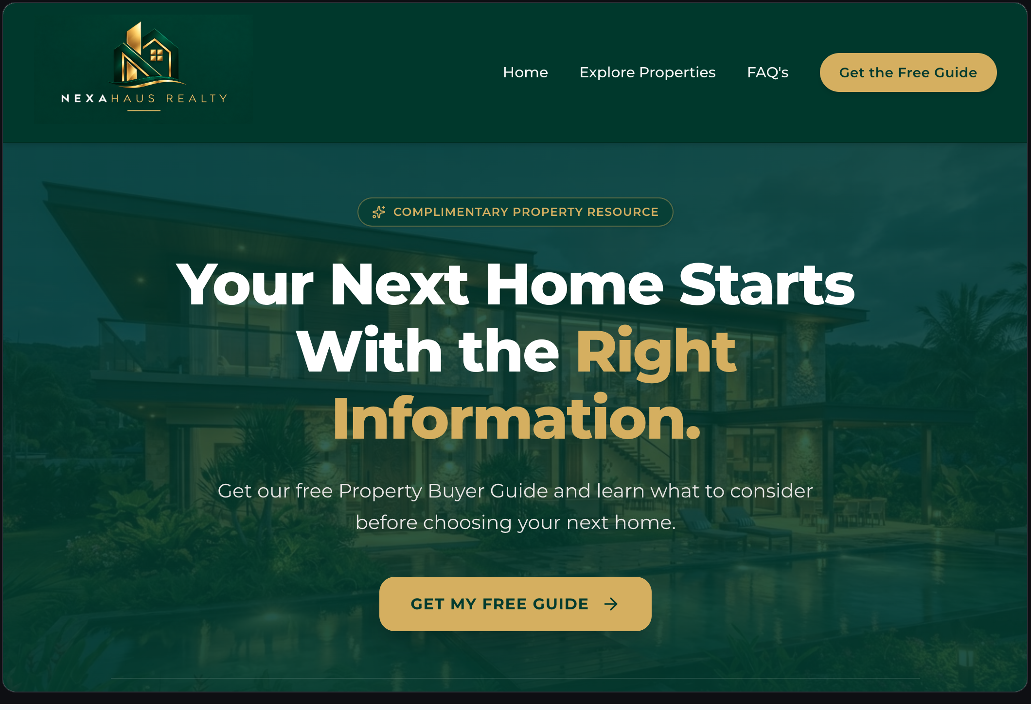 NexaHaus Realty - Hero Section & Complimentary Resource Offer