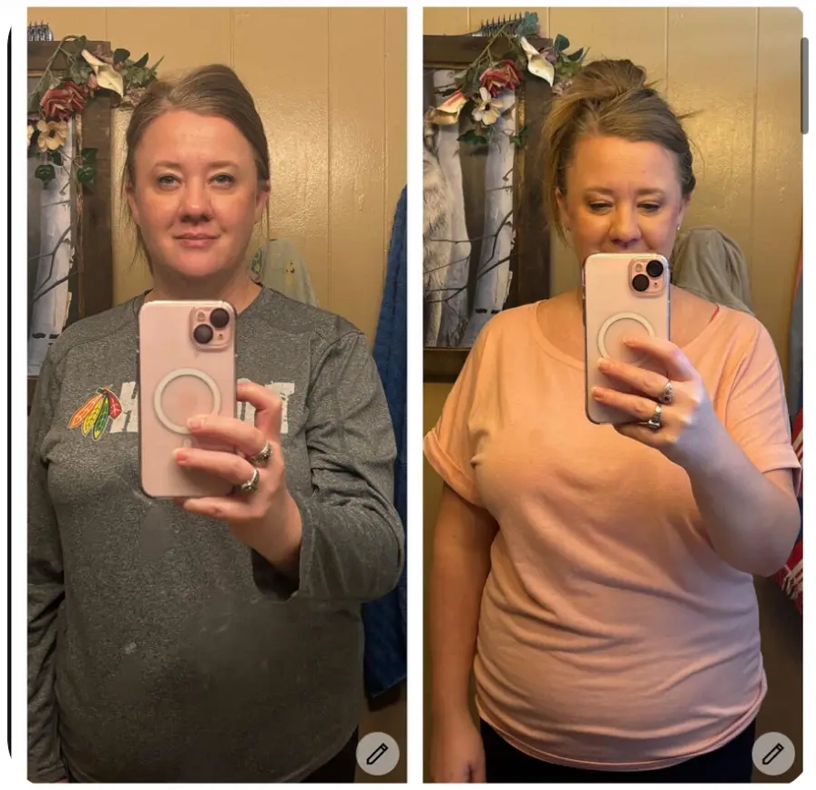 Jill's side-by-side personal progress photos showing vibrant renewal and joy