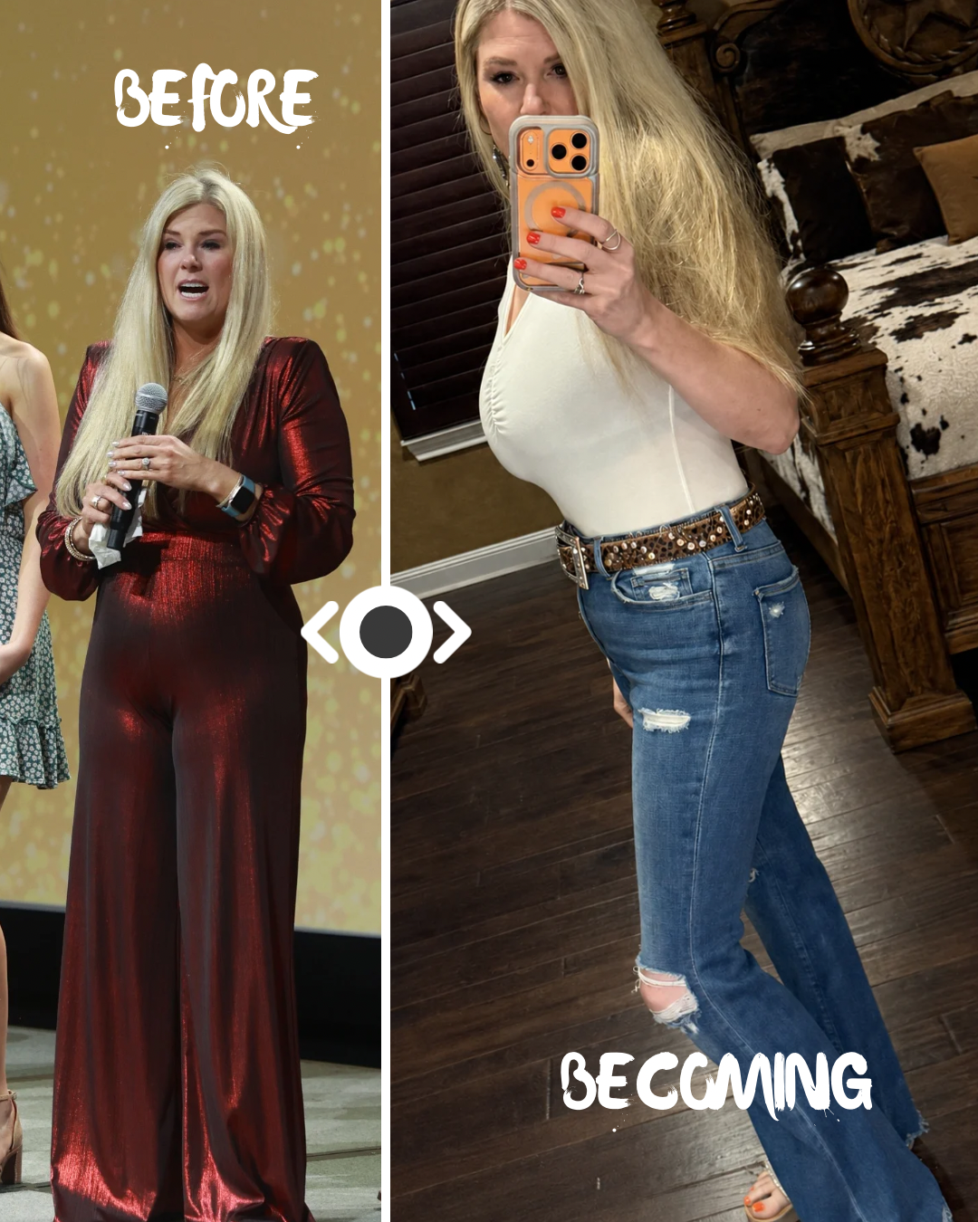 Melissa Corvin's Before and Becoming personal transformation photo
