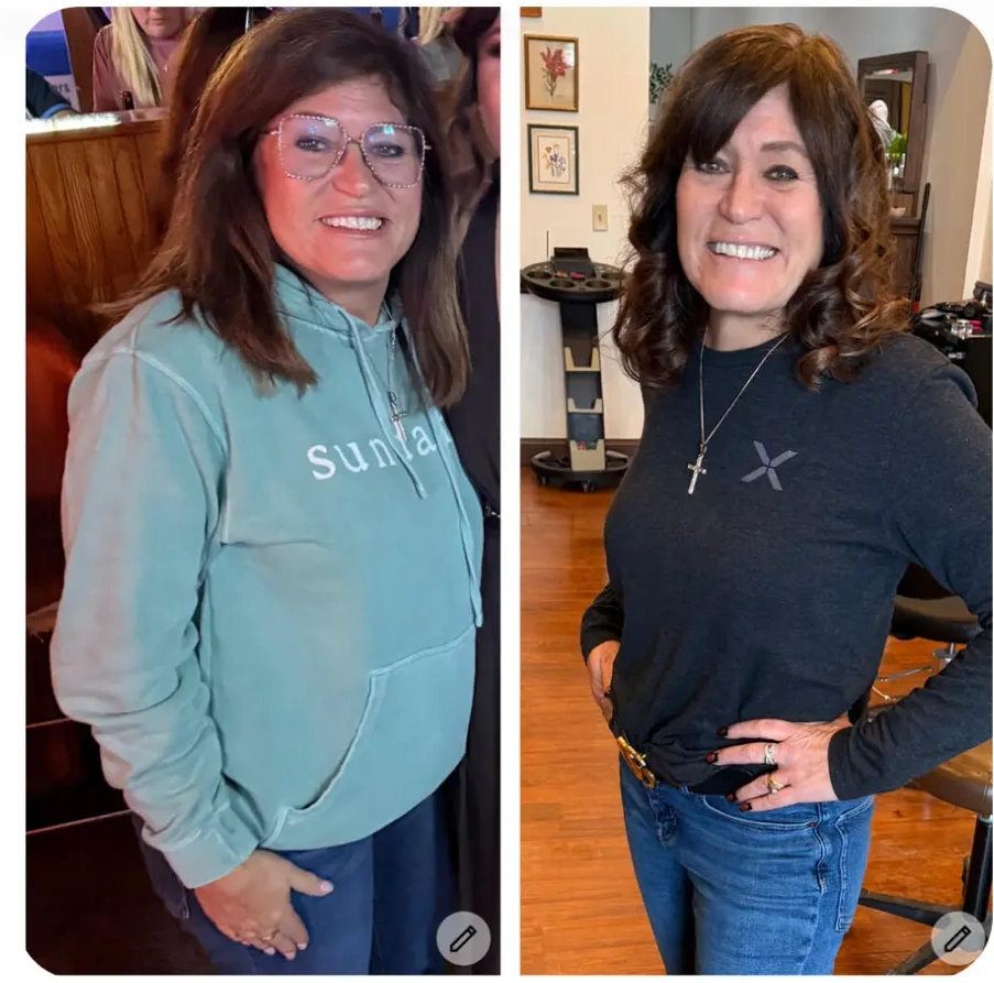 Laurie U. side-by-side personal progress photo at 59 years old