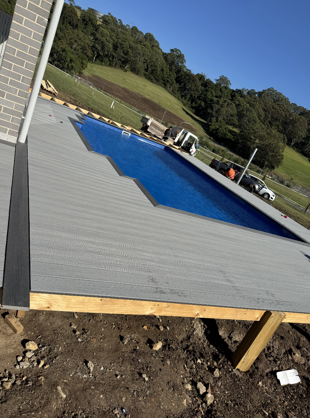 Poolside decking construction and framing by Towers Carpentry and Landscaping