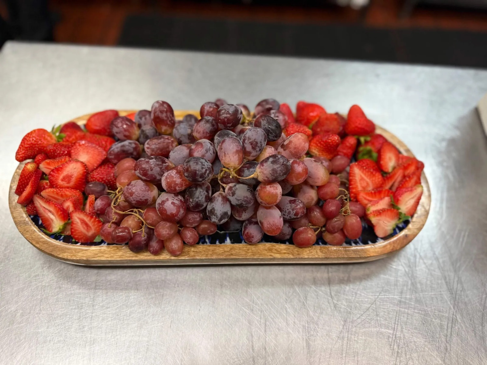 Fresh Strawberry & Grape Platter on Handcrafted Wooden Dish