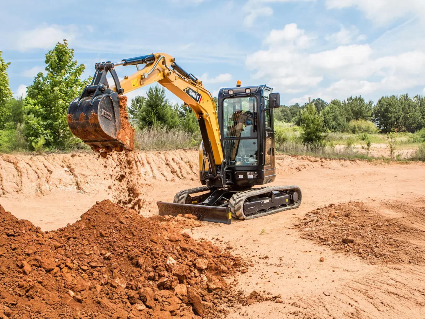 SANY SY35U Excavator working on jobsite
