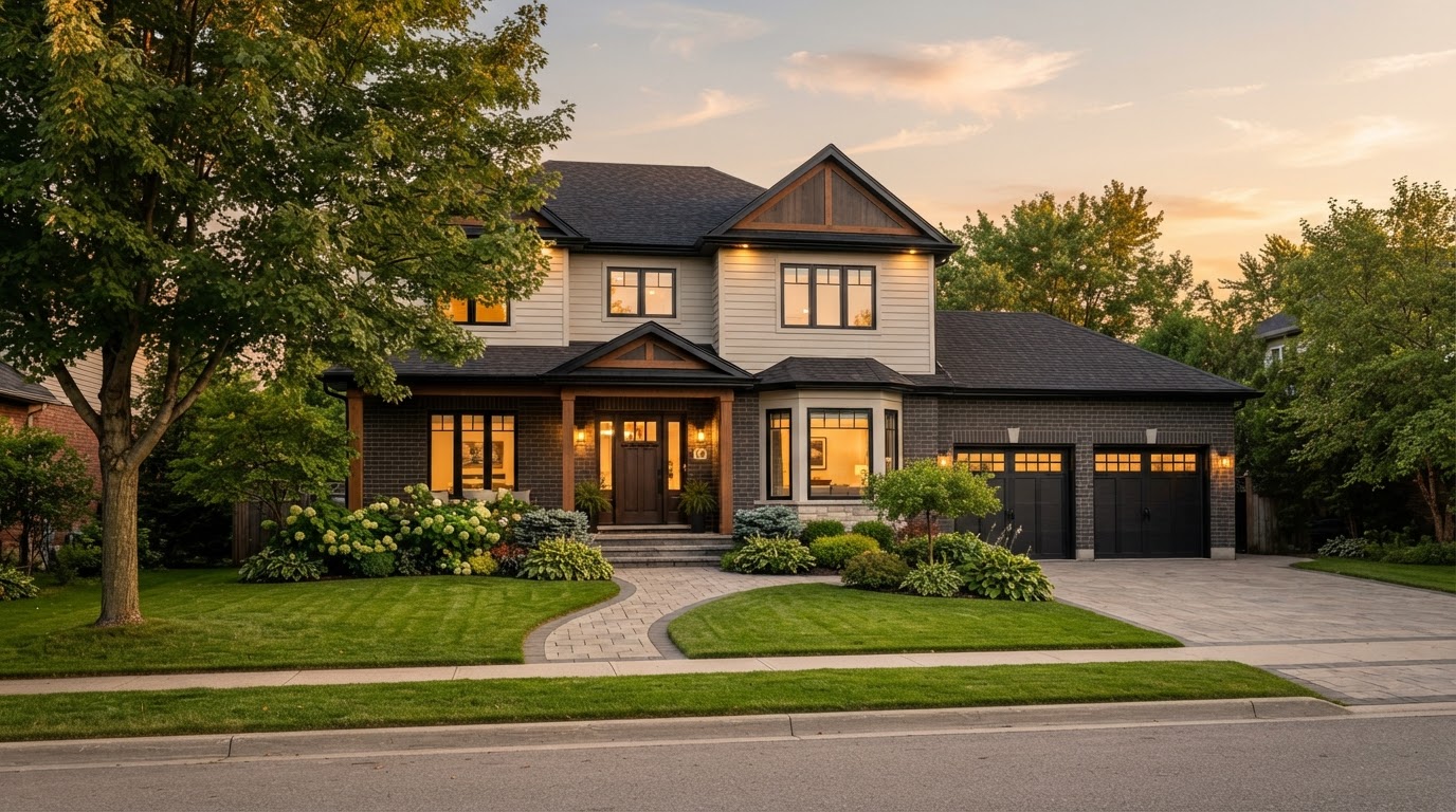 Canadian residential home at golden hour