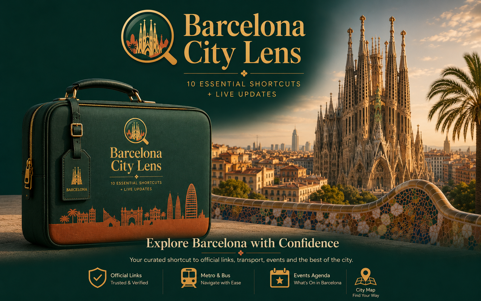 Barcelona City Lens — Dark green and gold edition with travel case
