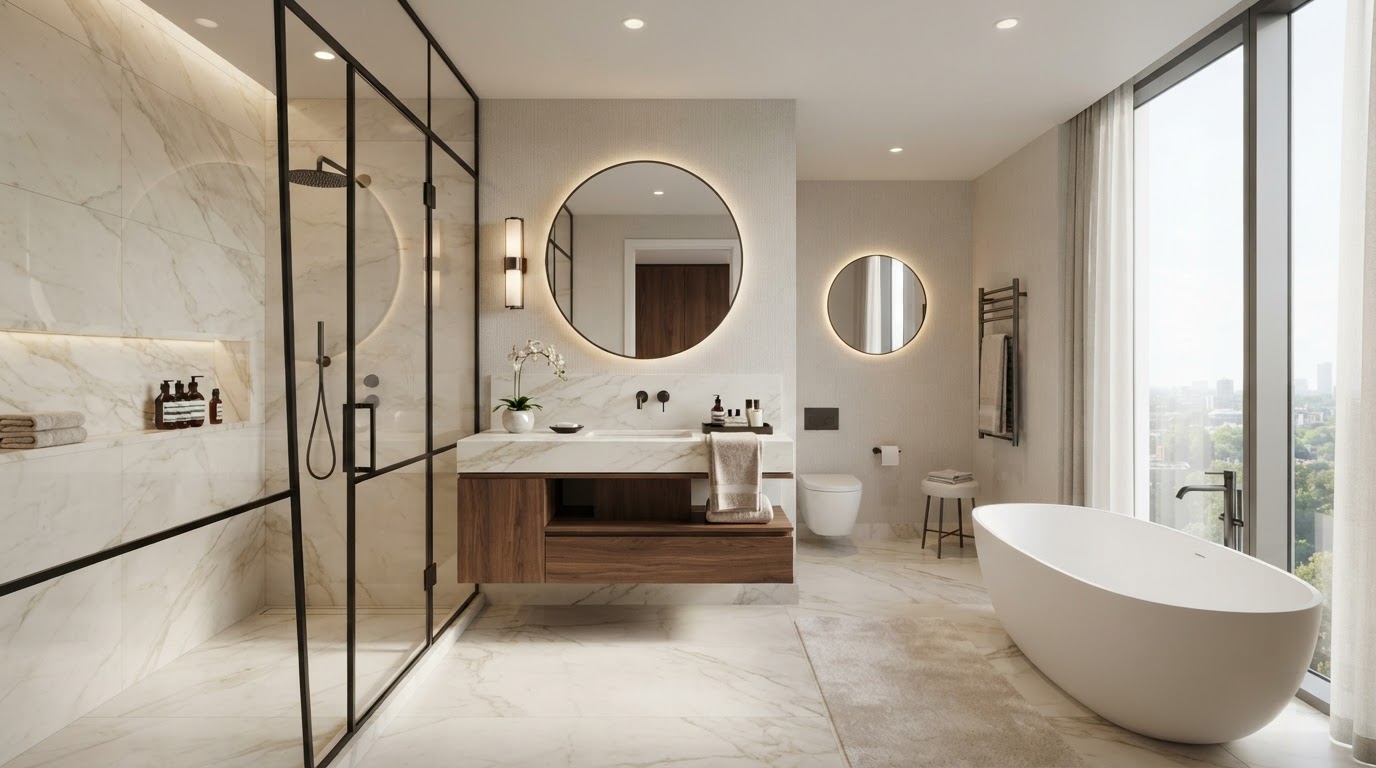 Baño contemporáneo de un departamento de Torre Dalia