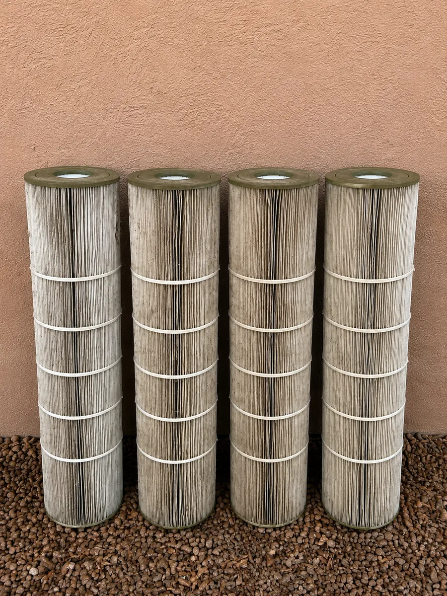 Dirty cartridge pool filters before cleaning
