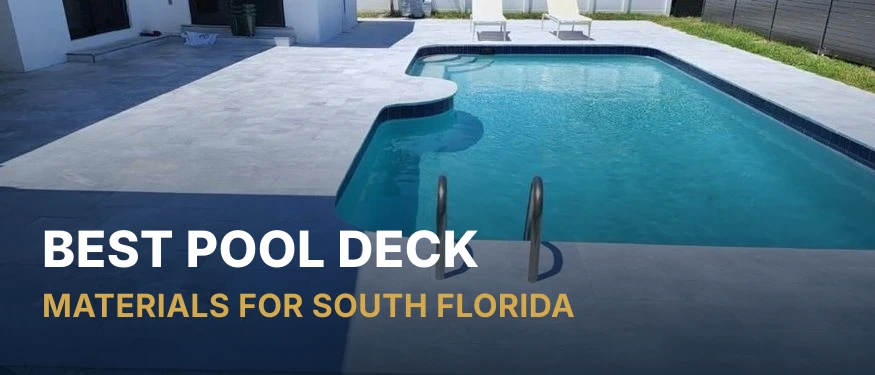 Completed Precision pool project showing a light-colored pool deck surrounding a residential swimming pool