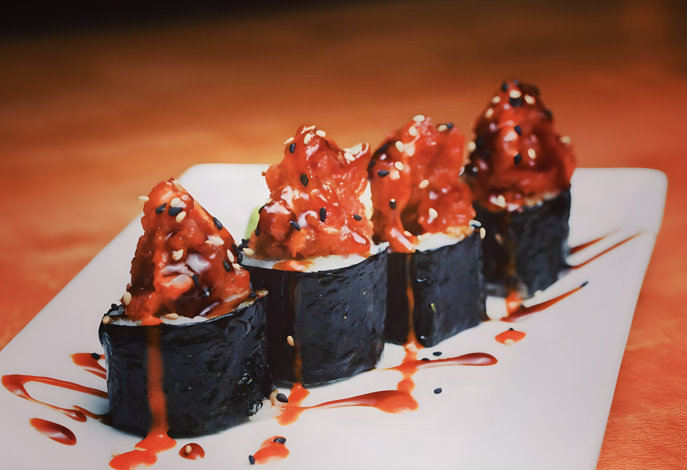 Signature Volcano Rolls, fresh Japanese cuisine at Nori sushi restaurant in Omaha