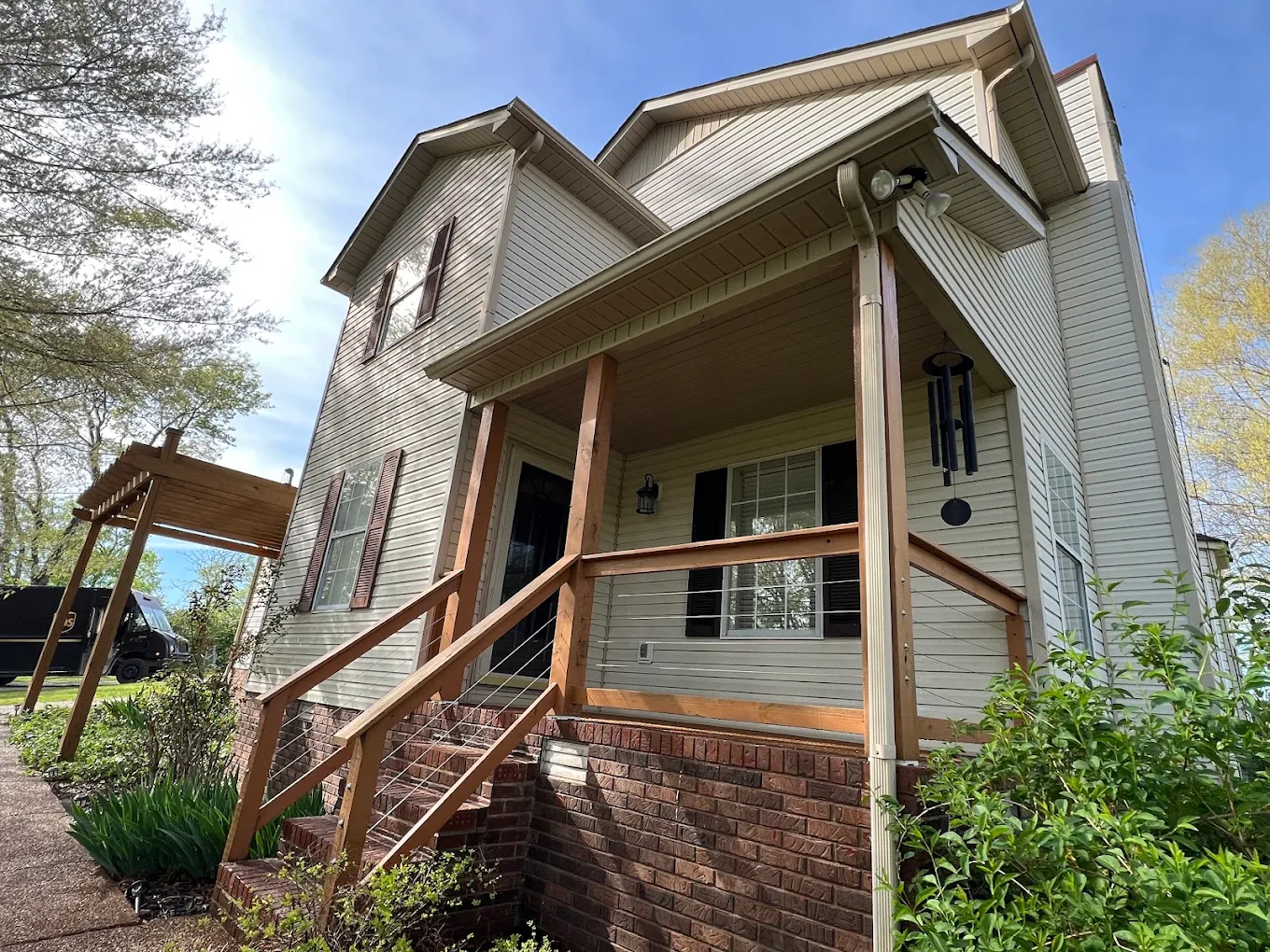 Two-Story Home Siding & Covered Porch Soft Wash