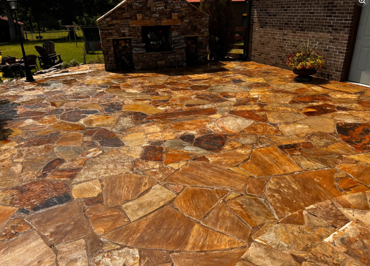 Flagstone outdoor patio cleaned and sealed