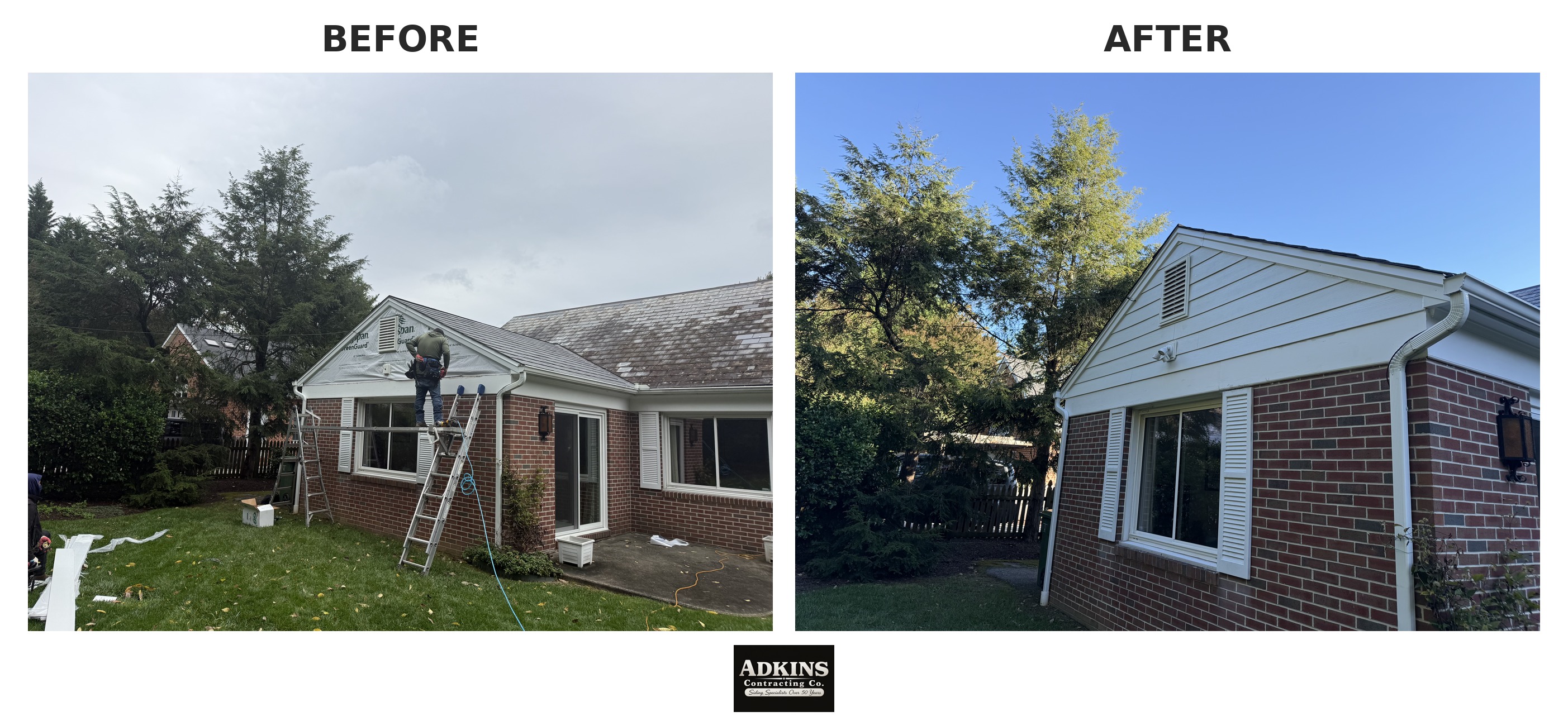 Before and after rear elevation siding upgrade by Adkins Contracting