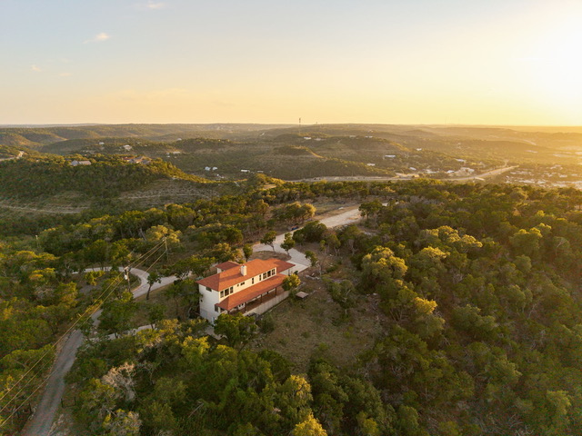 Aerial view of The Point CLTX private Hill Country estate overlooking Canyon Lake