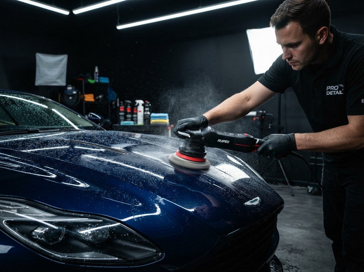 Detailer using a polisher for paint correction
