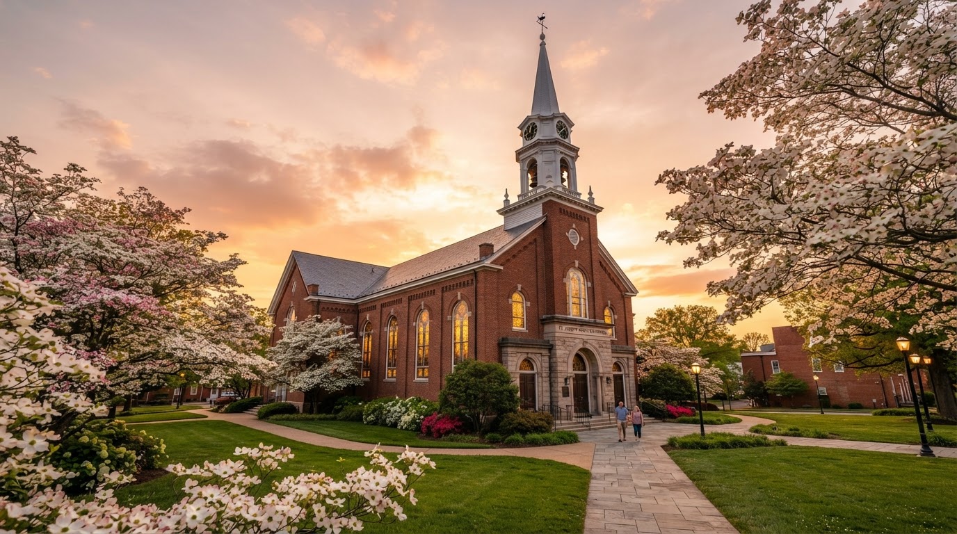 Bardstown Baptist Church historic sanctuary at golden hour