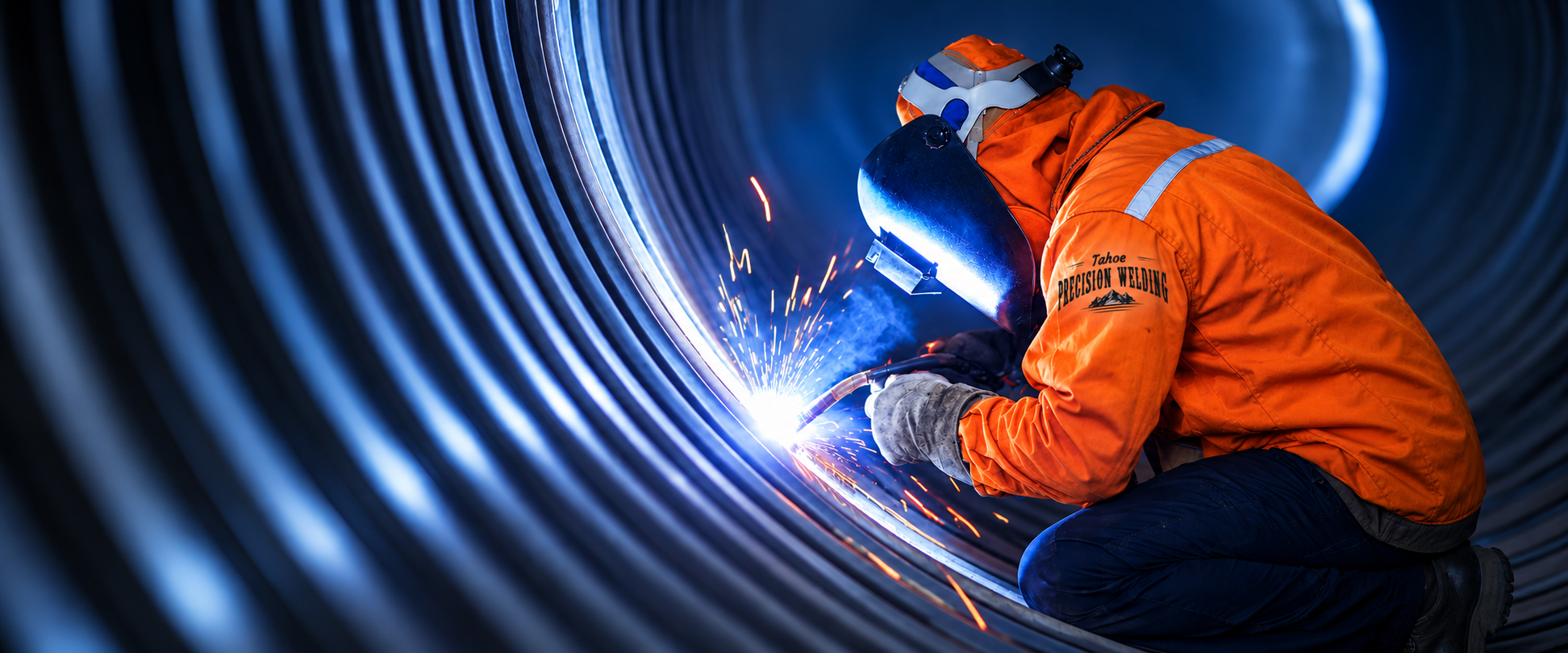 Tahoe Precision Welding AWS-certified welder performing precision pipe welding