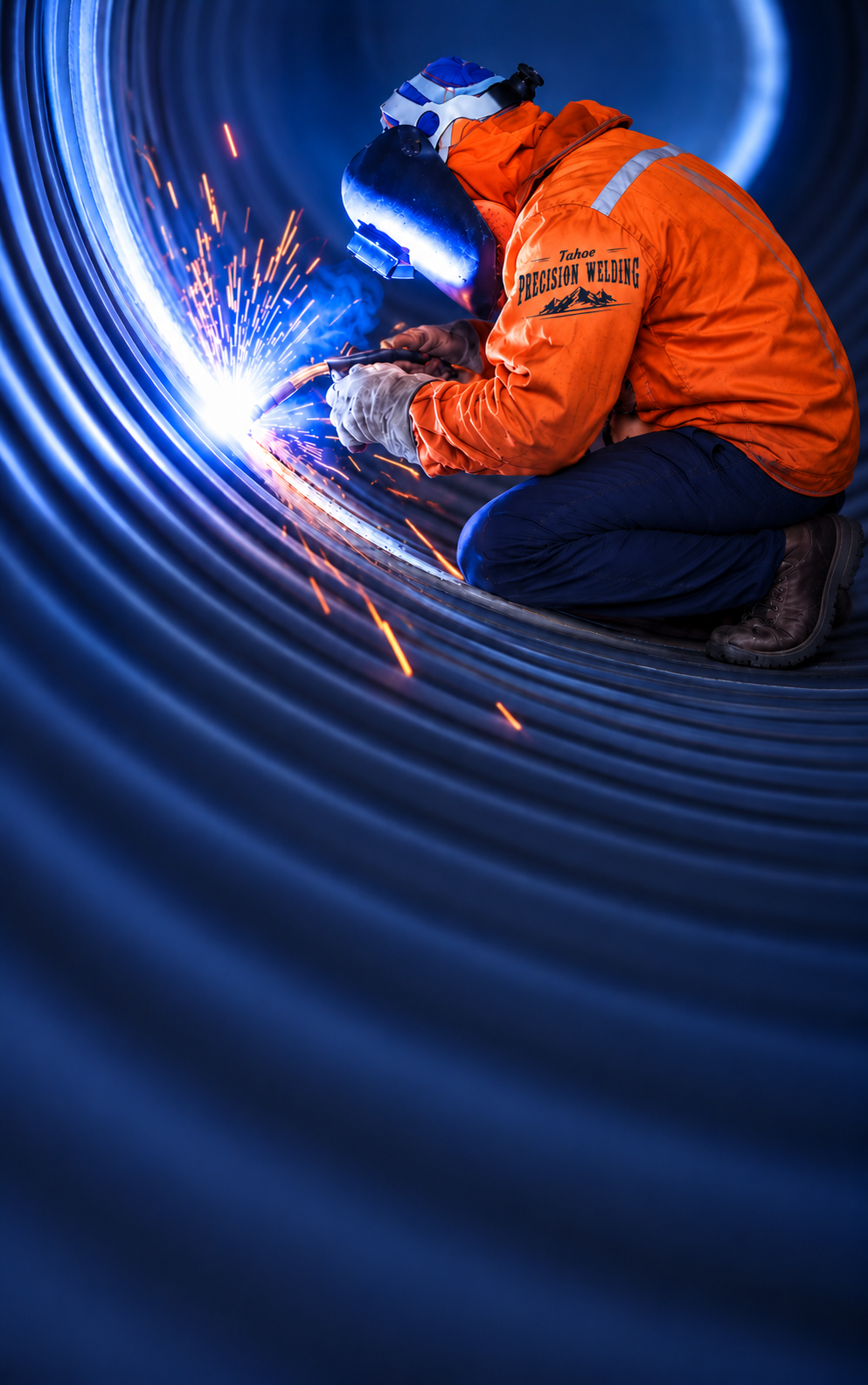 Tahoe Precision Welding welder performing precision welding inside industrial pipe