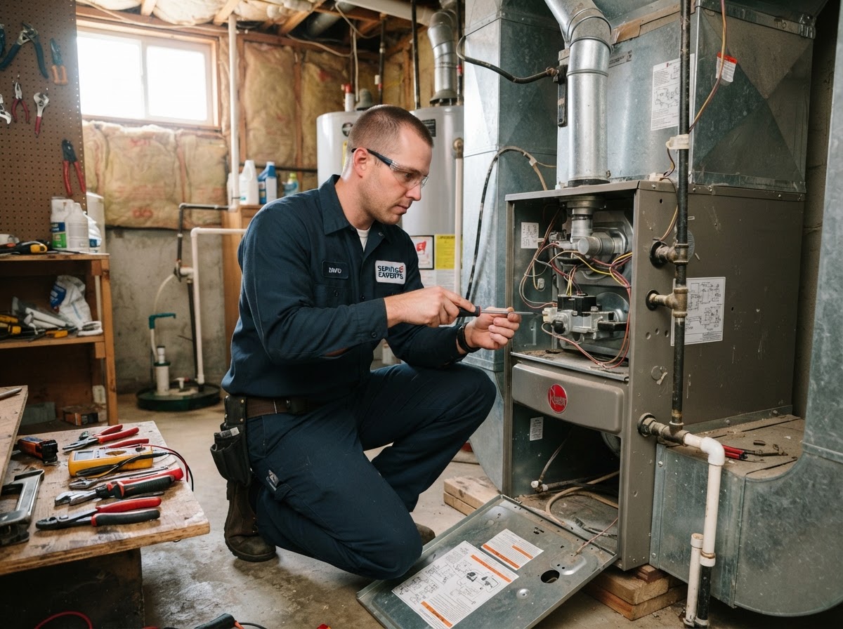 A1 Precision HVAC technician servicing a residential furnace
