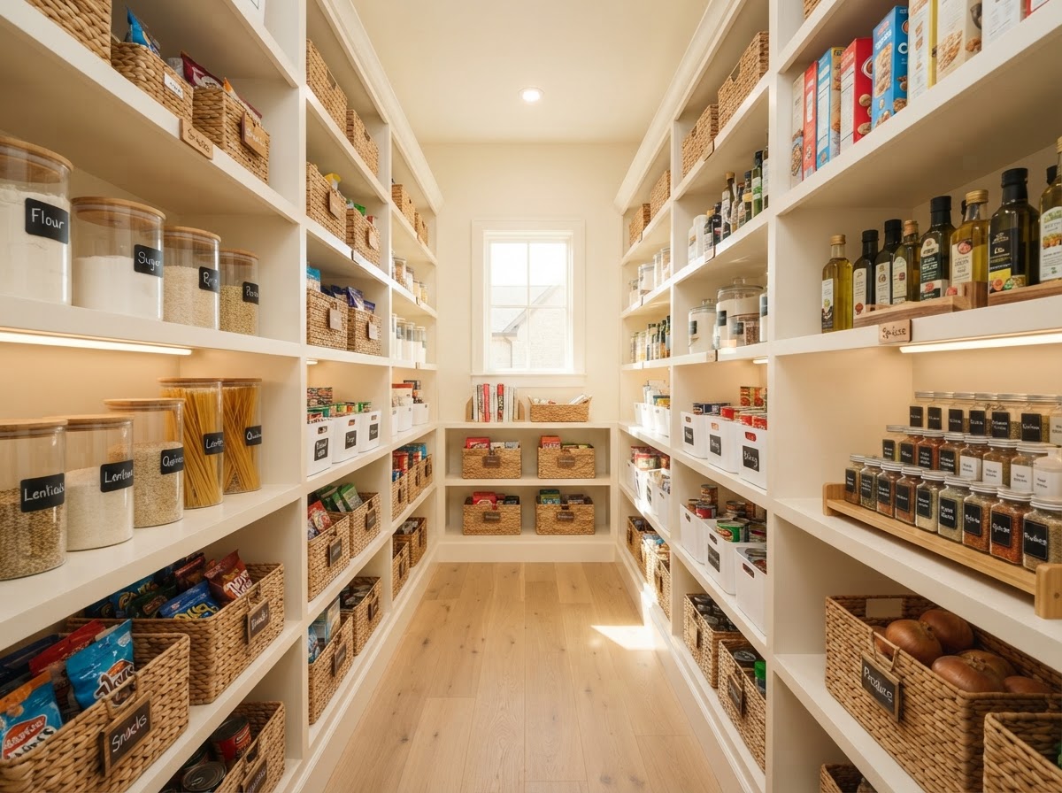 Neatly organized pantry after home organization by Esther's House Cleaning Services in The Colony, TX