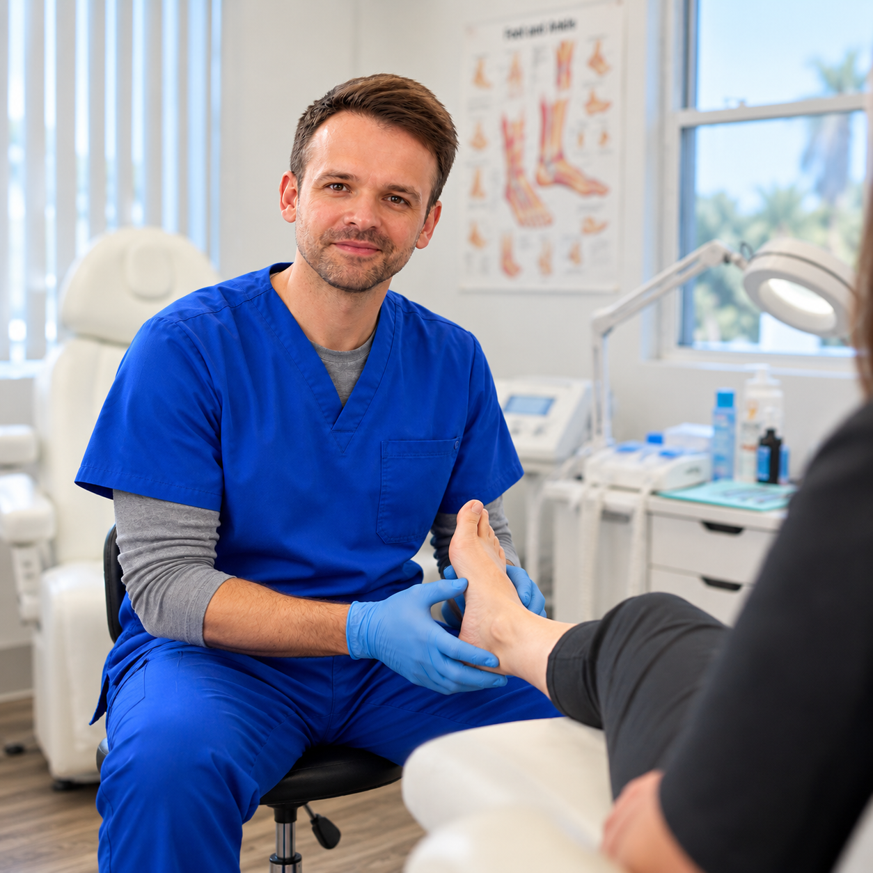 Podiatrist conducting a foot examination with a patient
