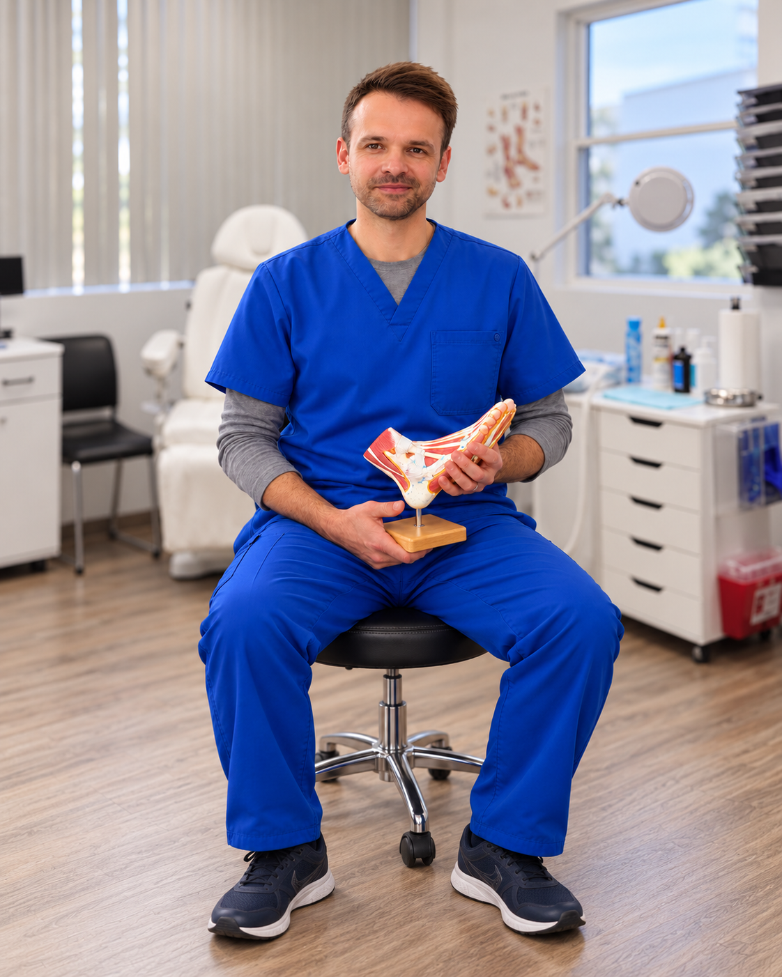 Atlantic Podiatry clinician with anatomical foot model