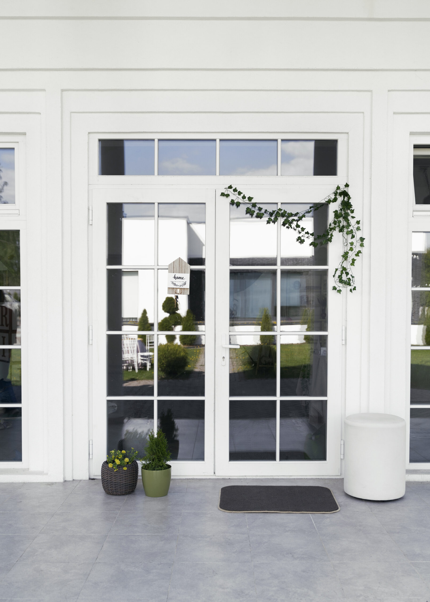 Decorated front entrance door installation