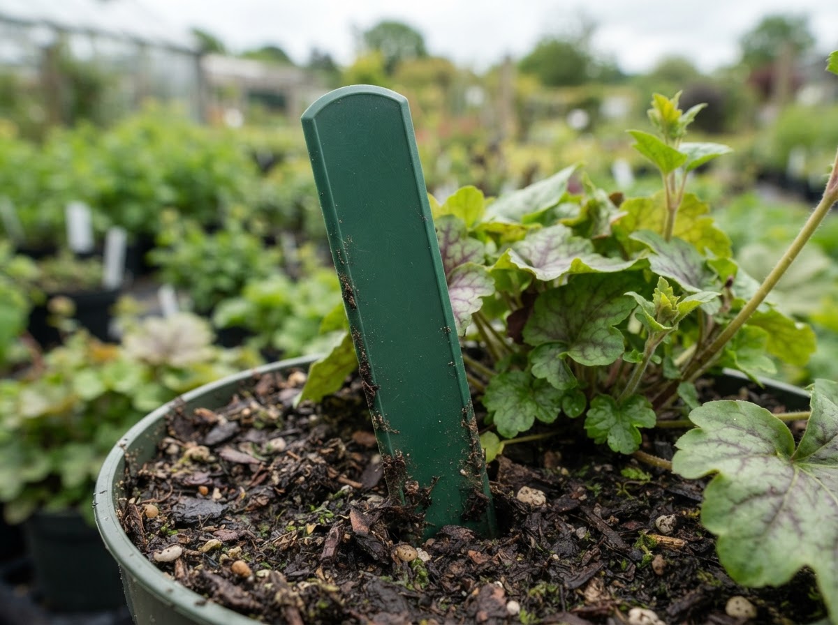 Stake tag in a potted plant