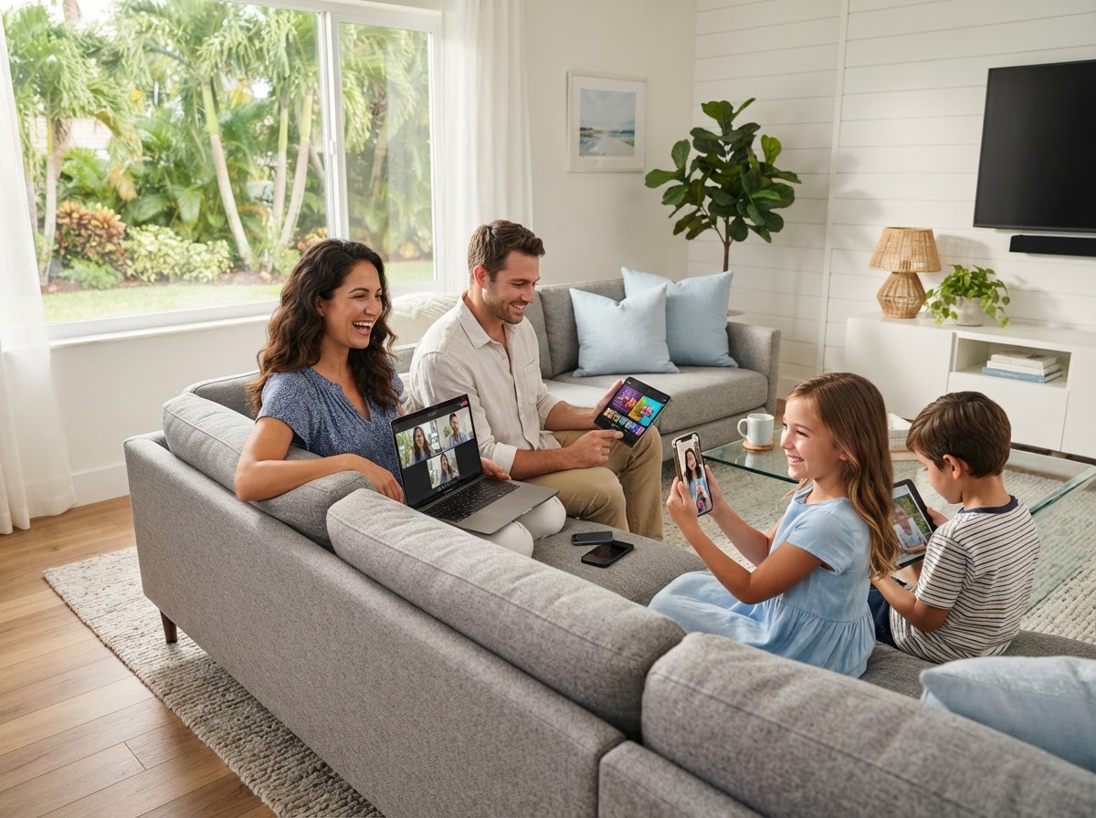 Family enjoying fast AT&T Fiber internet at home