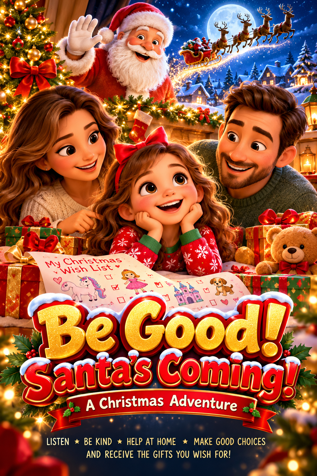 Be Good! Santa's Coming! A Christmas Adventure — personalized family movie poster