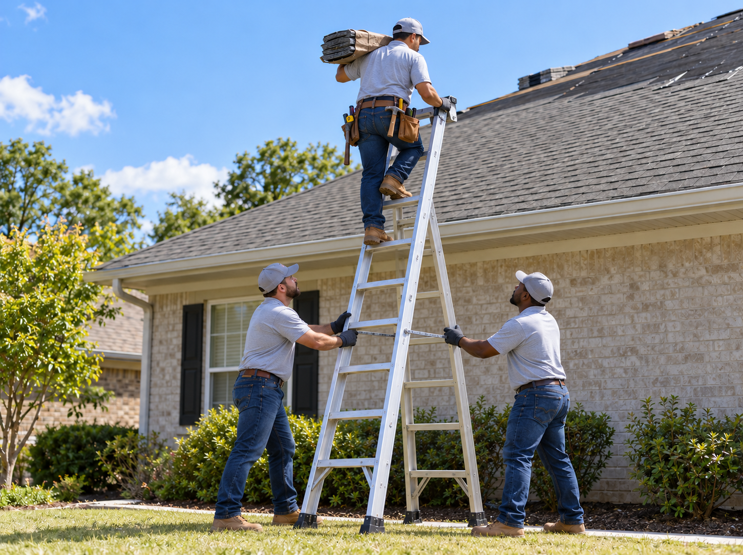 San Antonio handyman team on site preparing a residential roof repair