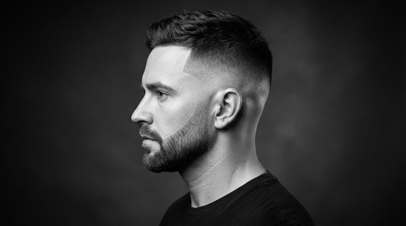 Greyscale skin fade and beard
