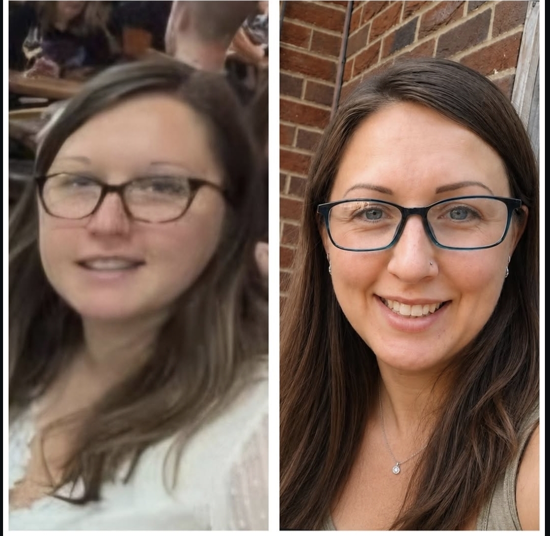 Close-up personal progress comparison of Mel