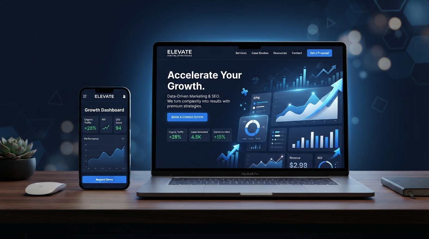 Professional website design with SEO analytics dashboard