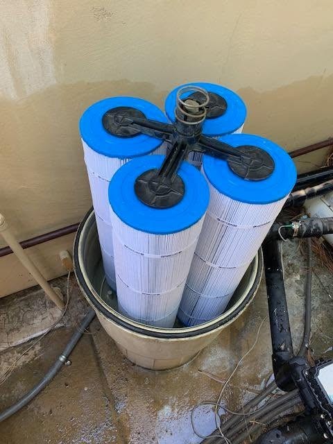 Clean cartridge pool filter elements ready for operation