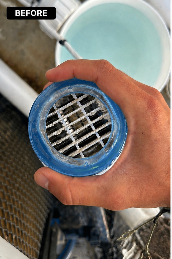 Dirty scale-clogged pool filter element before cleaning