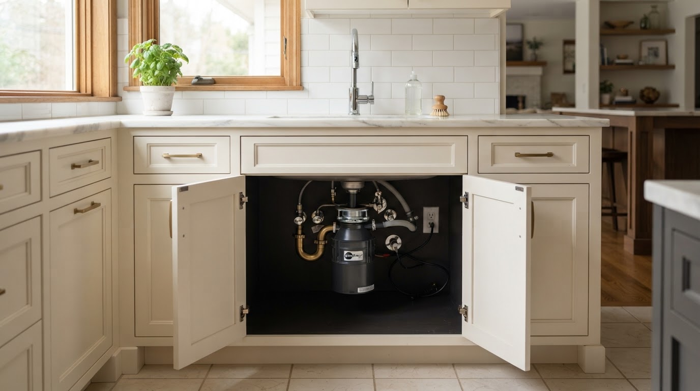 Garbage disposal under a kitchen sink
