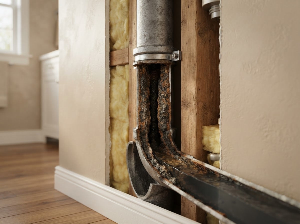 Pipe interior with buildup along the walls