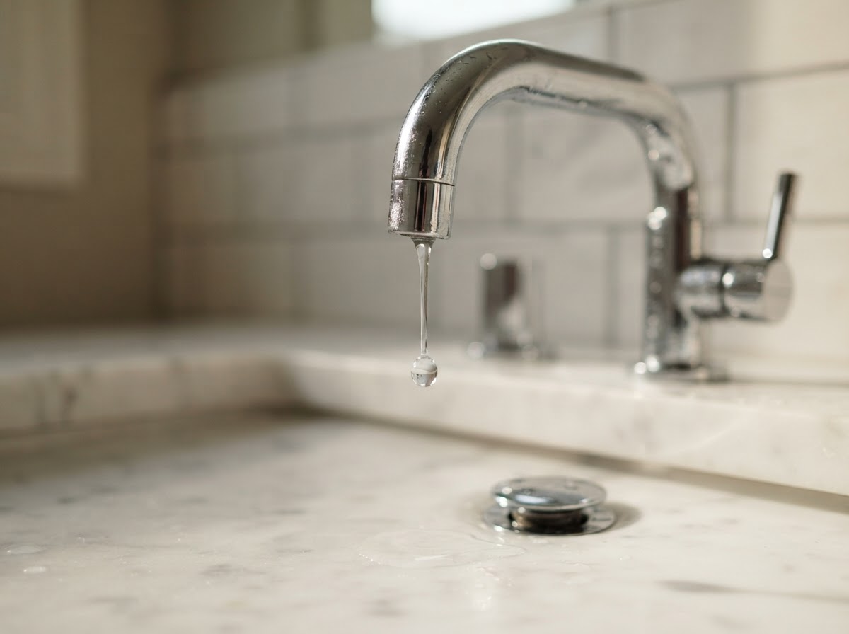 Macro view of a plumbing symptom such as a slow drain