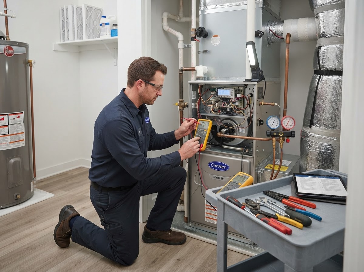 HVAC technician servicing residential equipment